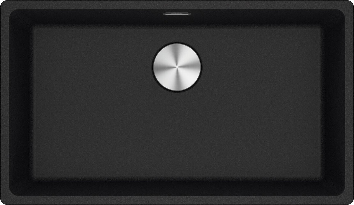 Franke Maris Single Bowl Flush Mount Sink - Matte Black Fragranite, Hidden Overflow - MRG210-72ON-B