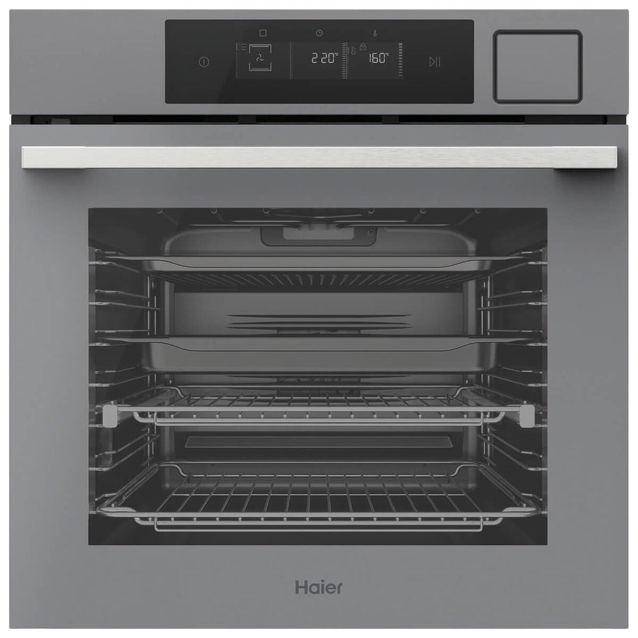 Haier 60cm 600 Series Pyrolytic Oven - 78L, 16 Functions, Steam Assist Plus, Air Fry, Grey - HWO60S16TPG5