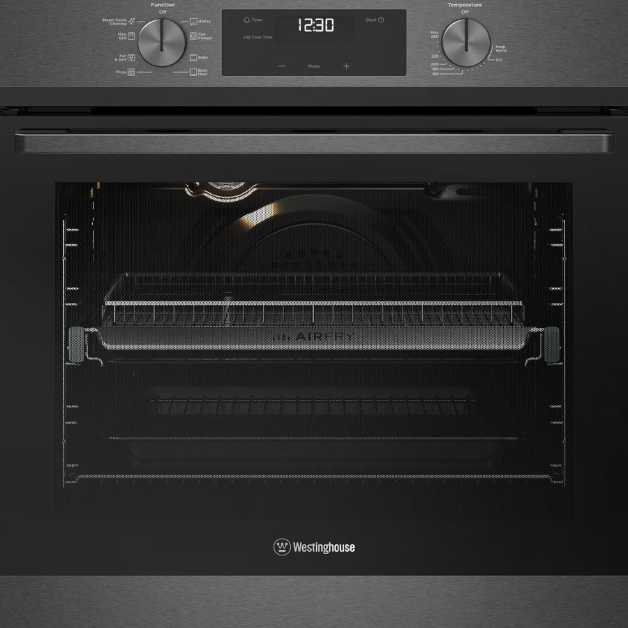 Westinghouse 60cm multi-function oven with AirFry - 80L, dark stainless steel, telescopic runners - WVE6516DD