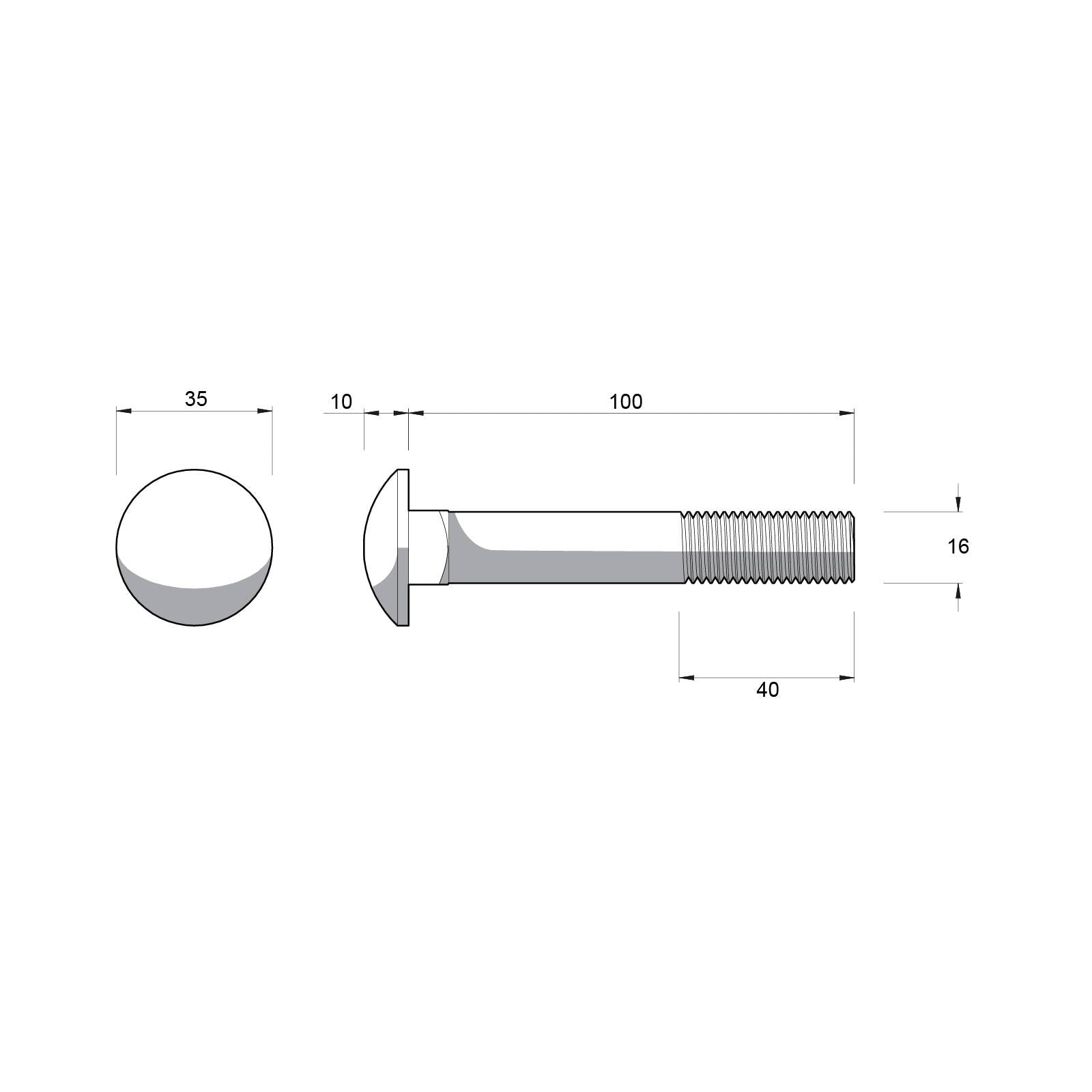 Zenith M16 x 100mm Hot Dip Galvanised Cup Head Bolt & Nut - 4.6 Grade Steel