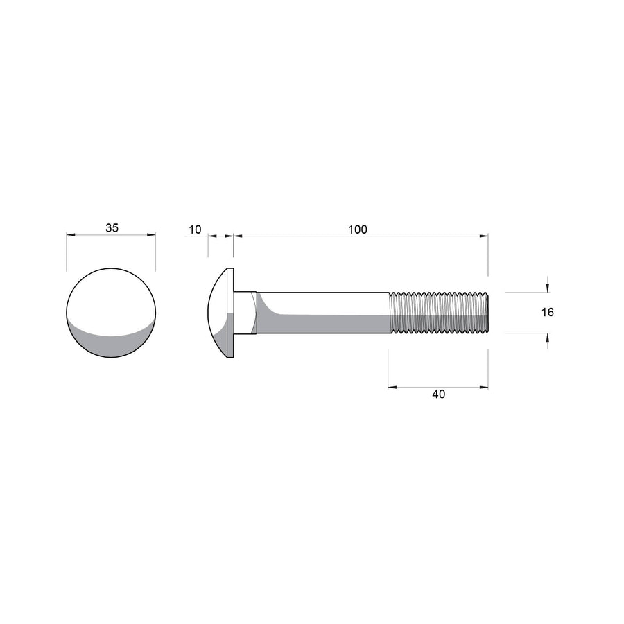 Zenith M16 x 100mm Hot Dip Galvanised Cup Head Bolt & Nut - 4.6 Grade Steel