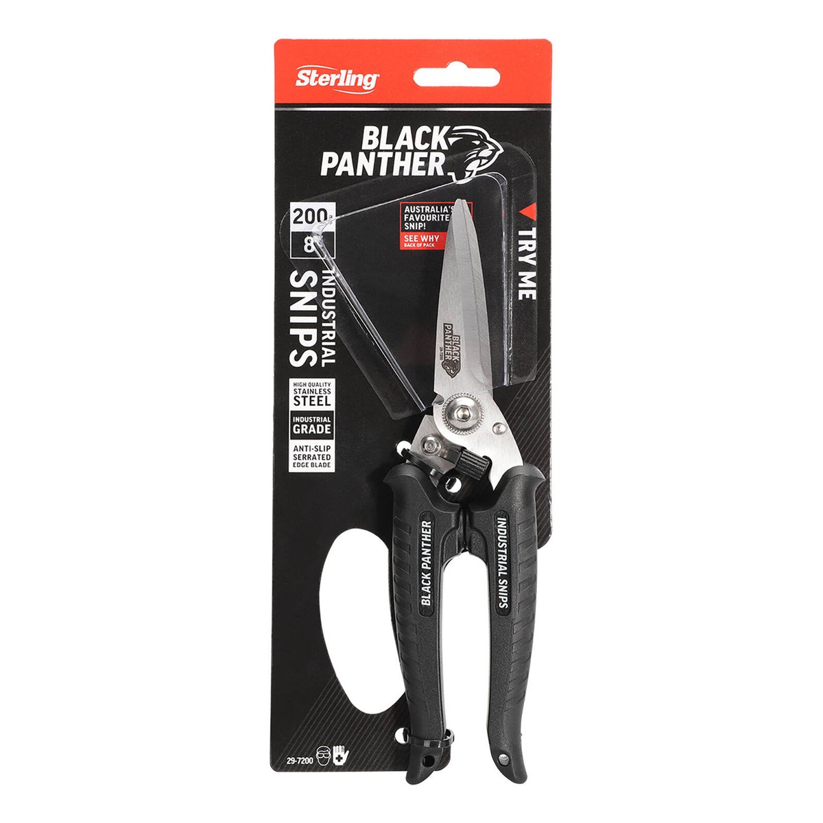 Sterling 200mm Black Panther Industrial Snips - Stainless Steel - Ergonomic - SuperSaverAU - view 2