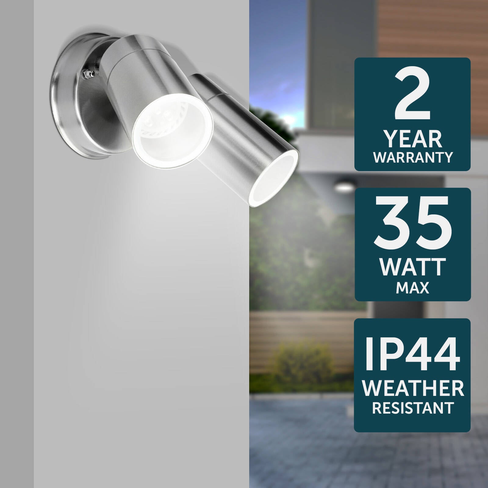 Brilliant Lighting Coolum Exterior 2 Head Wall Light, GU10 Weather Resistant Spotlight, Stainless Steel