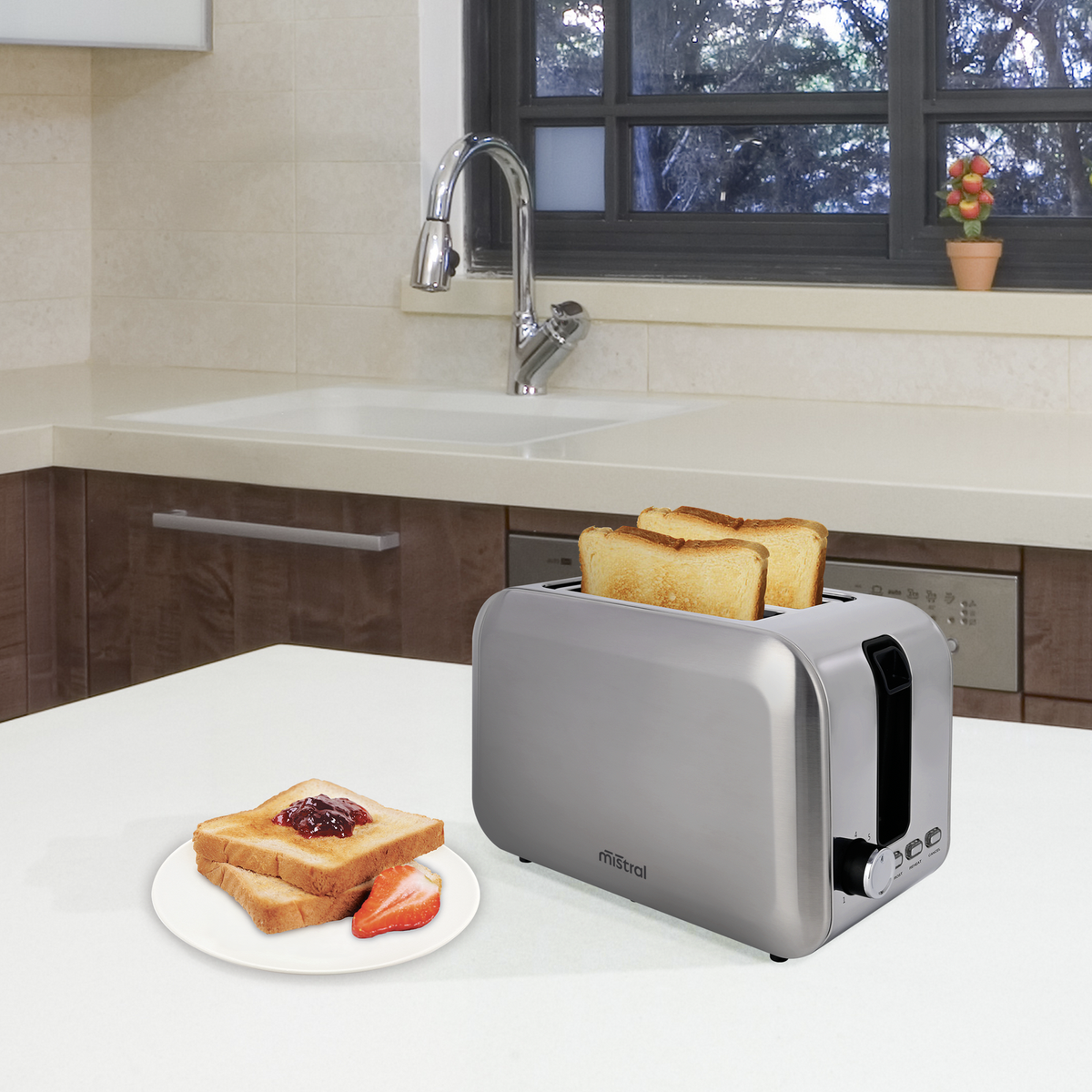 Mistral 2 Slice Toaster BT337 - Stainless Steel - 288mm x 178mm x 158mm - Adjustable Browning Control - Easy Clean - SuperSaverAU - view 2