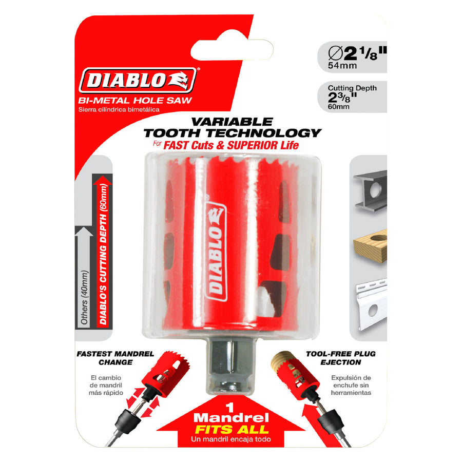 Diablo 54mm Bi-Metal Hole Saw, 60mm Depth, Wood Steel Plastics