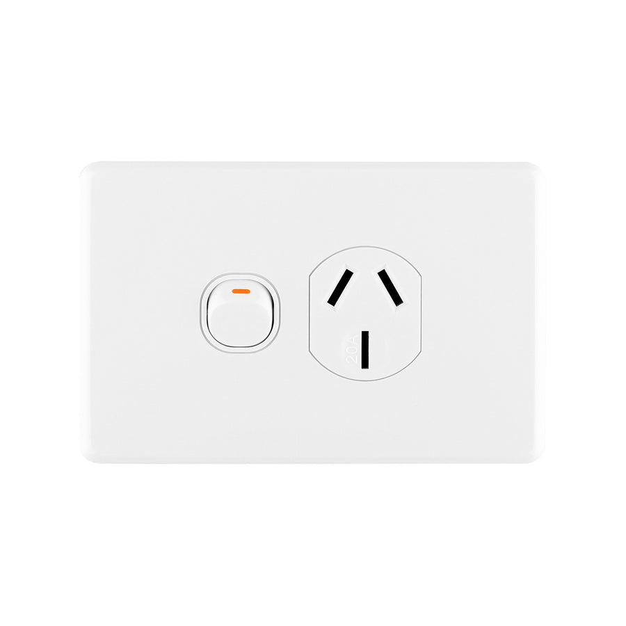 DETA X6 20A Single Power Point, White Polycarbonate, 250V, Clip-On Cover (6250B)