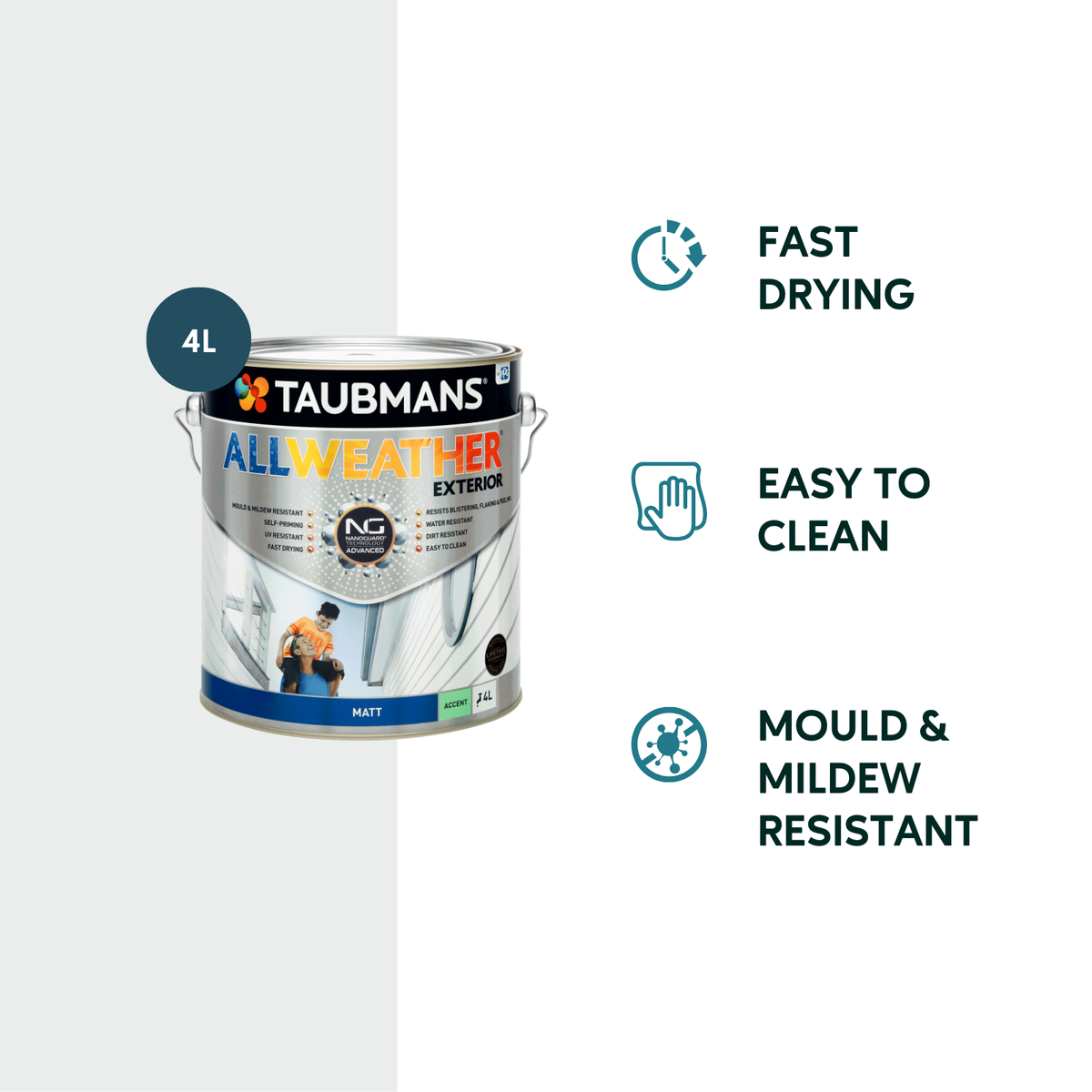 Taubmans 4L Accent Matt All Weather Exterior Paint - 4L - Water Based Acrylic - SuperSaverAU - view 2