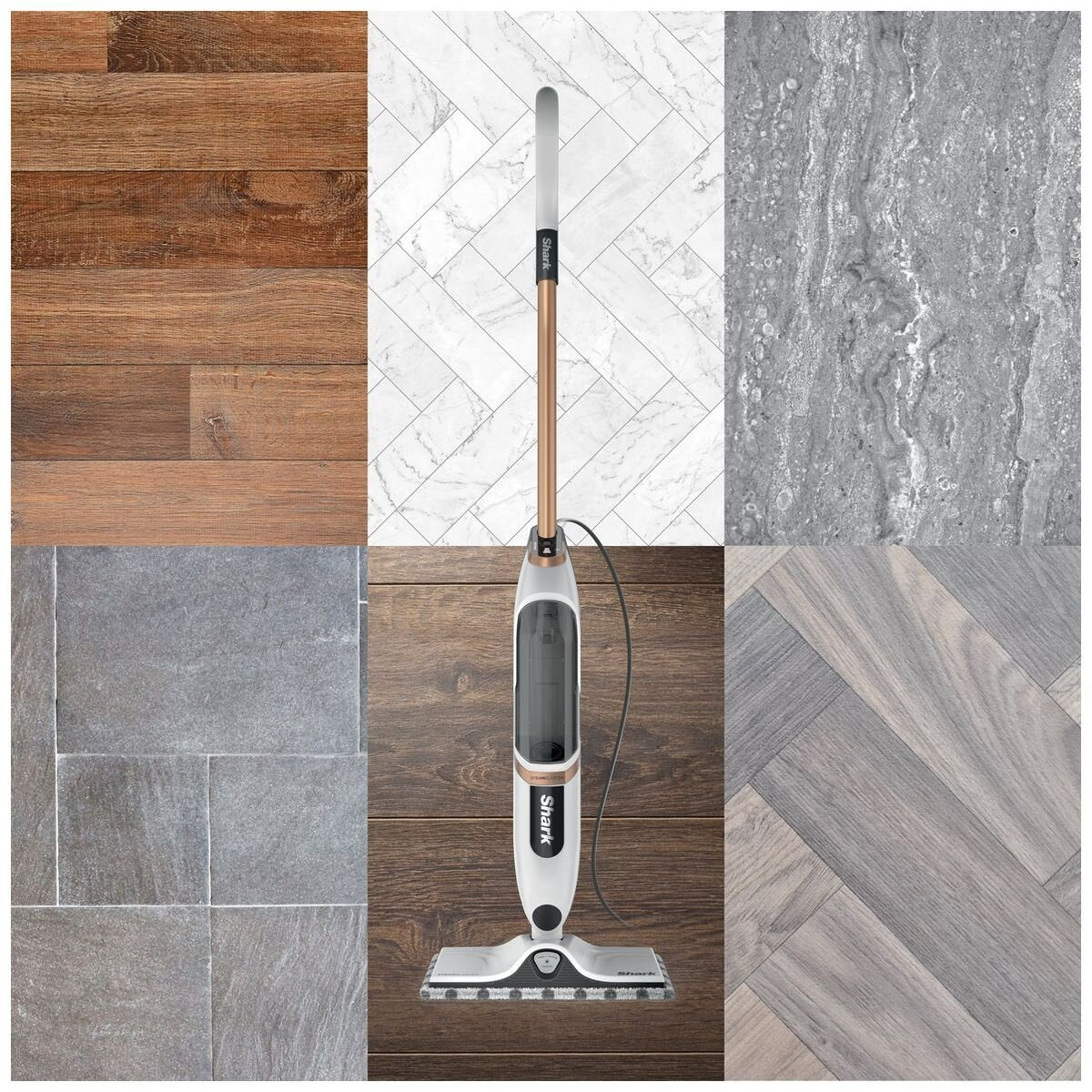 Shark SteamSpot steam mop - white, chemical-free, 3 adjustable steam levels, Steam Blaster - S2001