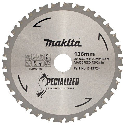 Makita Circular Saw Blade 136x20mm 30t Metal Fast Clean Cutting - SuperSaverAU - view 1