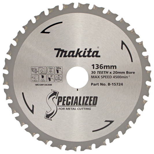 Makita Circular Saw Blade 136x20mm 30t Metal Fast Clean Cutting