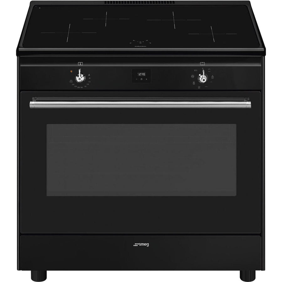 Smeg 90cm Freestanding Induction Oven - Black, Four Zone Cooktop, Vapour Clean - CX91IMBL