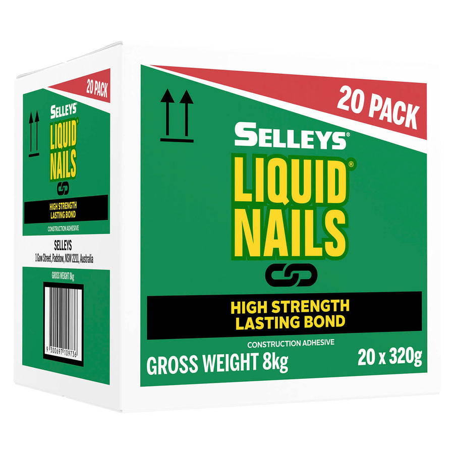 Selleys Liquid Nails Original Construction Adhesive 320g - 20 Pack, Paintable Multi-Purpose Bond