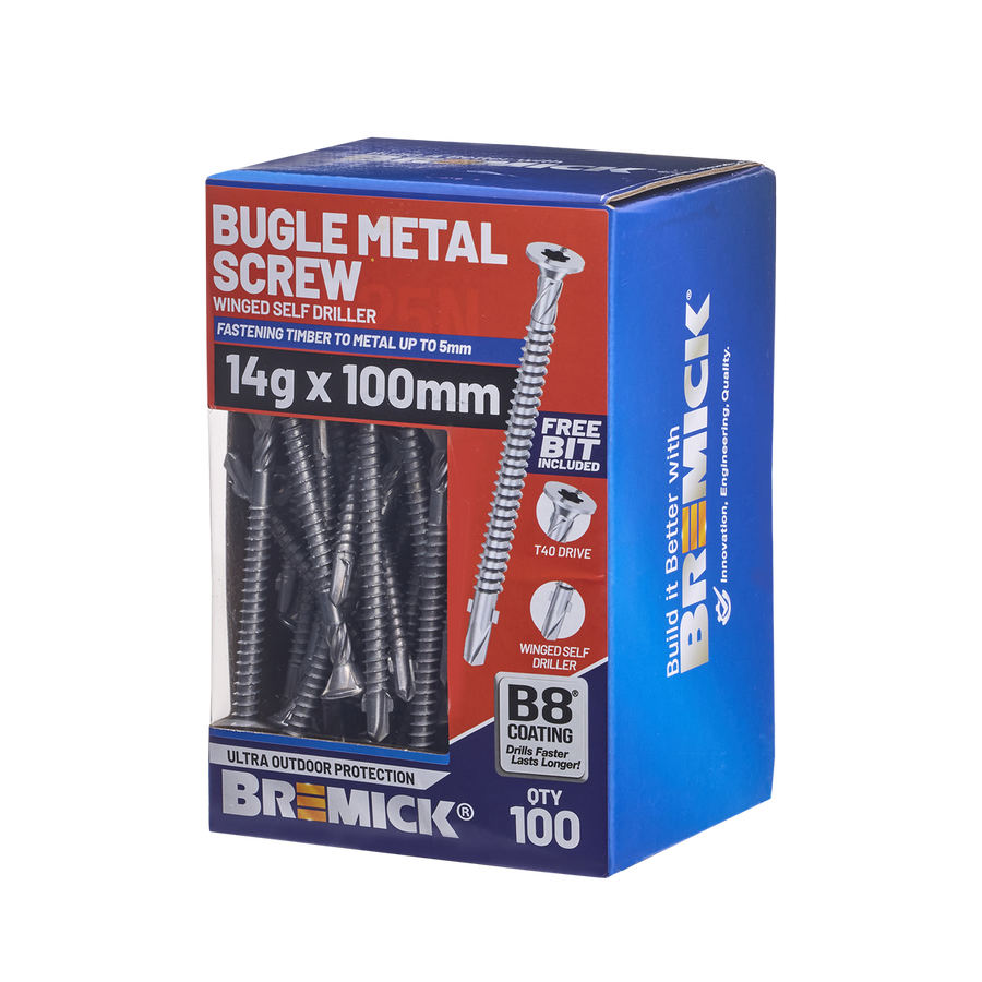 Bremick Metal Bugle Screw 14g x 100 - T40 - B8 Coating - 5mm Fastening - SuperSaverAU - view 1
