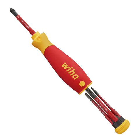 Wiha PocketMax Electric VDE Insulated Bit Magazine with 4 SlimBits, CVM Steel, Yellow/Red