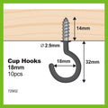 Everhang 18mm Black Cup Hook - 10 Pack