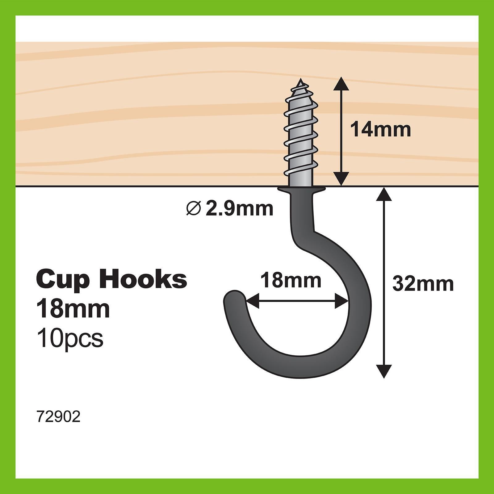 Everhang 18mm Black Cup Hook - 10 Pack