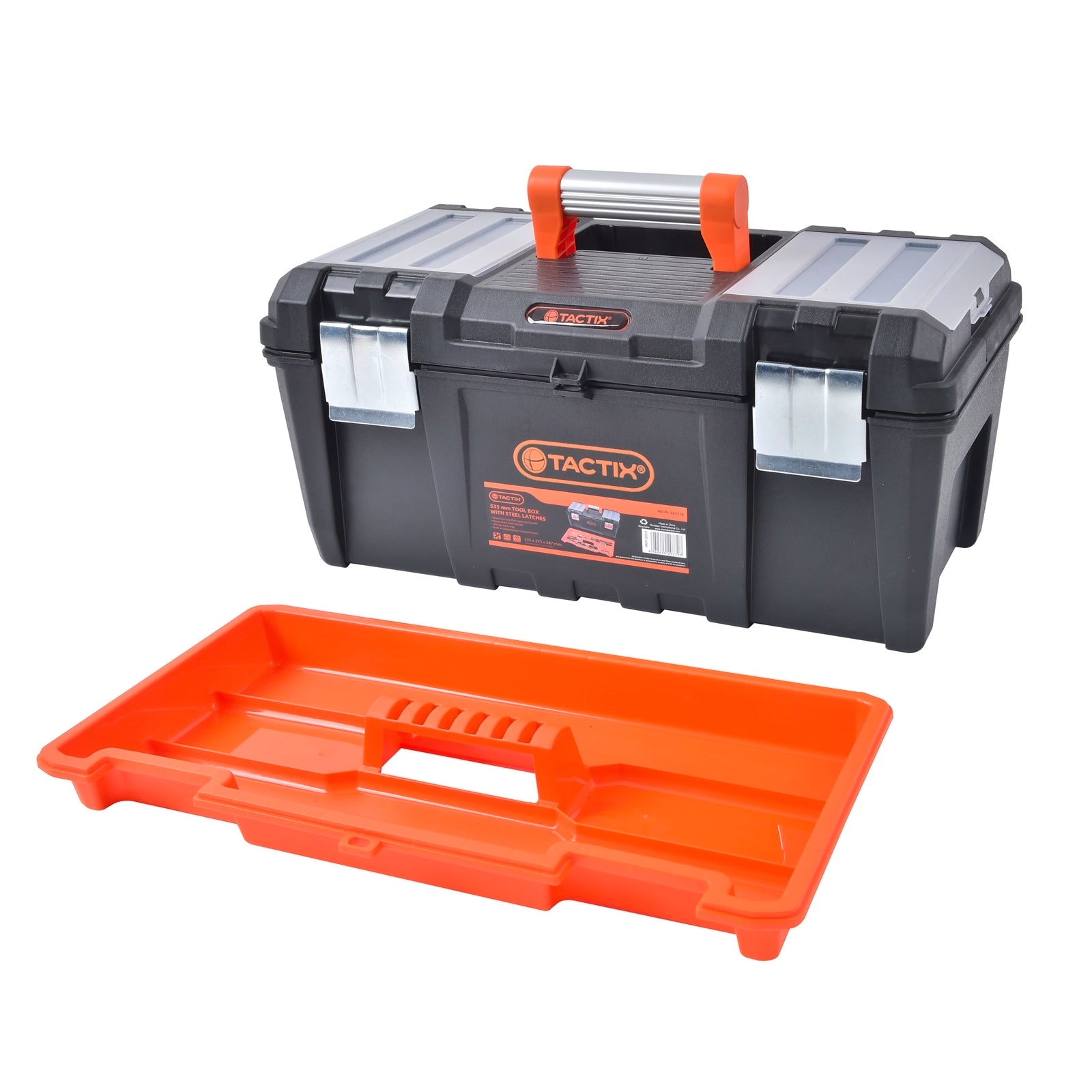 Tactix 535mm Tool Box with Aluminium Handle and Steel Latches, Polypropylene