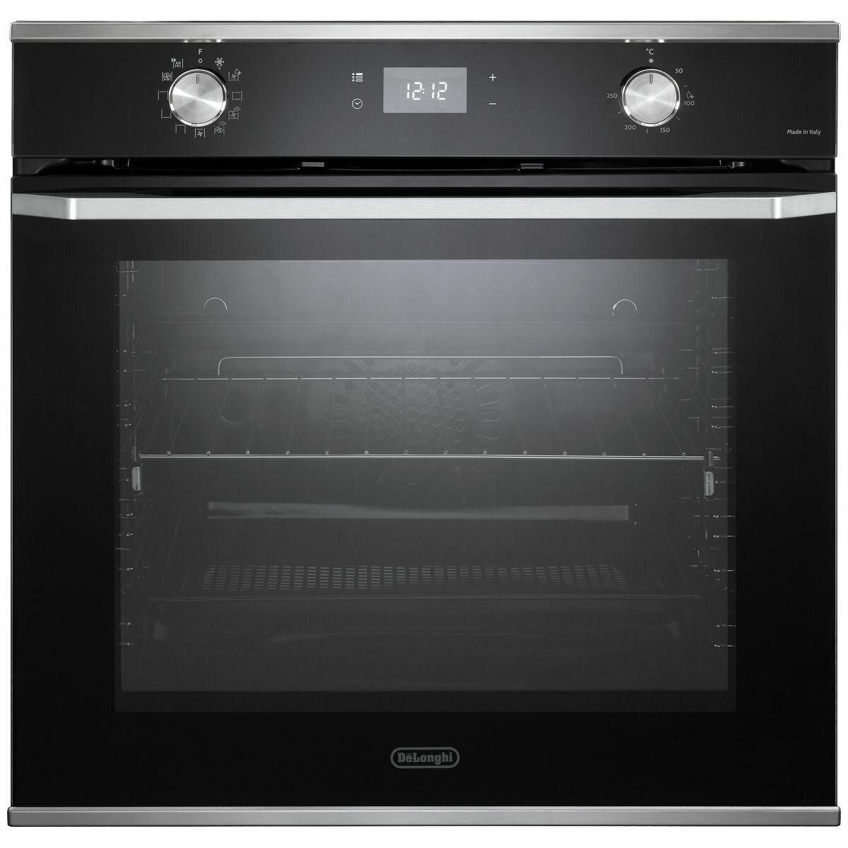 DeLonghi 60cm Multifunction Built-In Oven - 85L, Air Fry, Easy Steam, Black Glass - NSM11NL