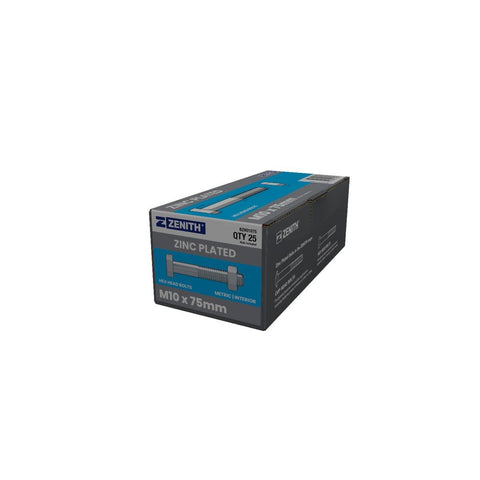 Zenith M10 Zinc Plated Hex Head Bolts and Nuts 25 Pack - 75mm - Durable Fastening - SuperSaverAU - view 1