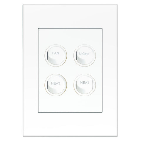 HPM VIVO 4 Gang Fan/Light/Heat/Heat Switch, White, 10A 240V, Engraved (EV770/4FLHHWE)