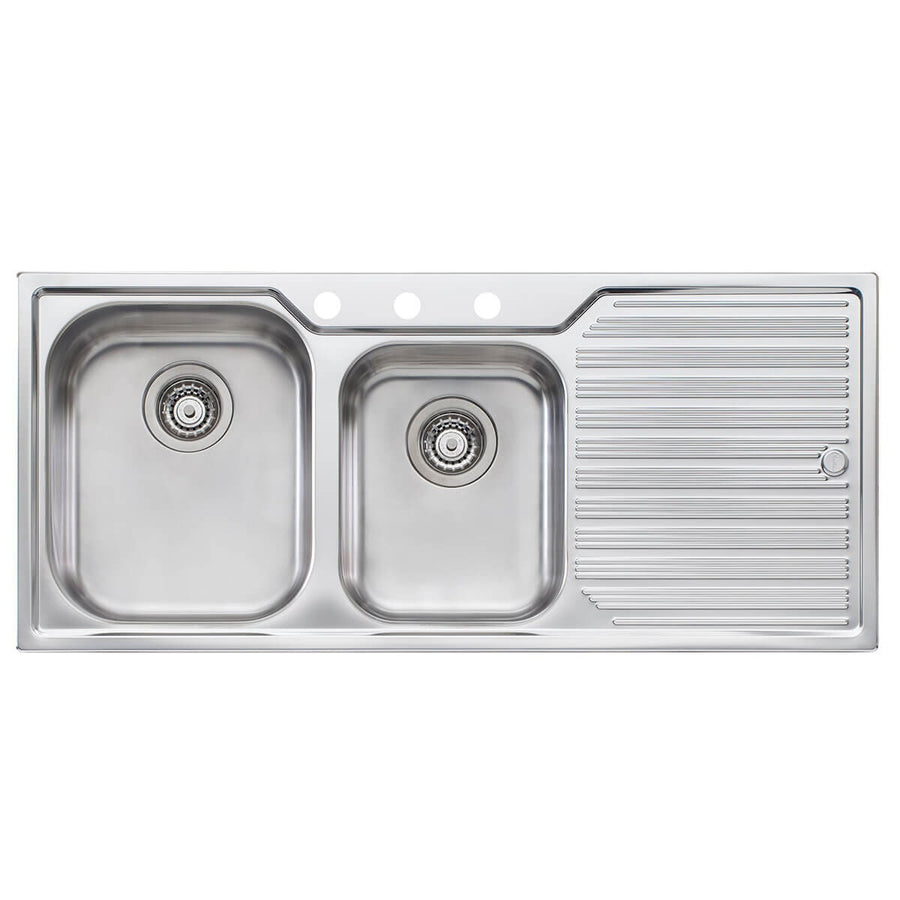 Oliveri Diaz 1 and 3/4 Bowl Topmount Sink - Right Hand Drainer, 3 Tapholes - DZ111-3TH