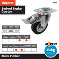 Move It 100mm Black Rubber Swivel Plate Castor with Brake 70kg - SuperSaverAU - view 5