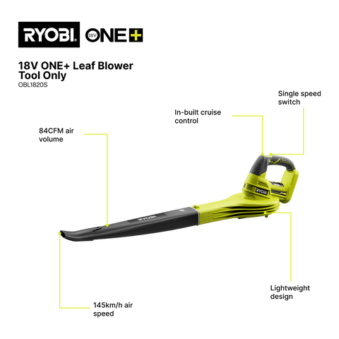 Ryobi Cordless Garden Blower - 245km/h - Plastic - Lightweight - SuperSaverAU - view 2