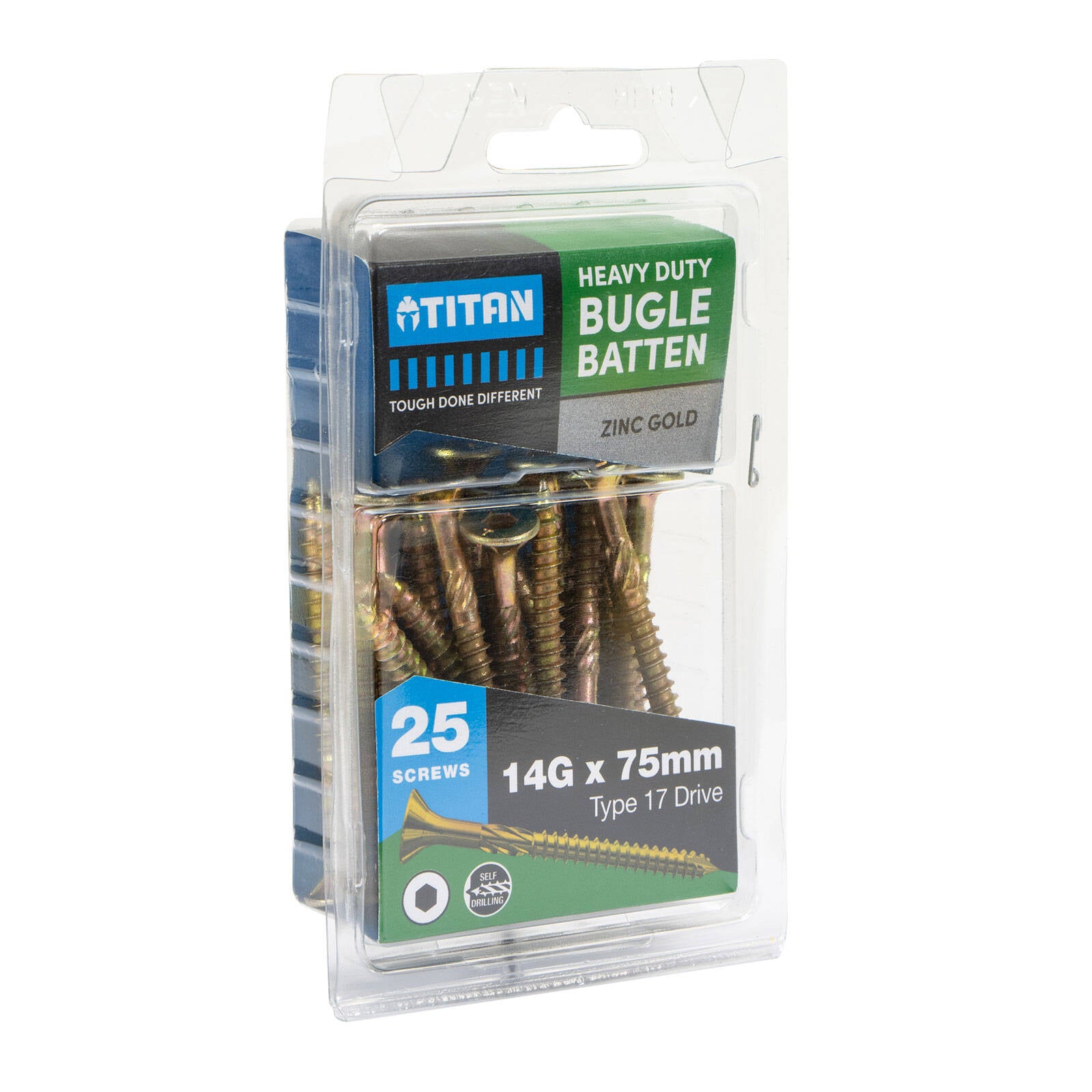 Titan 14g x 75mm Zinc Gold Bugle Head Timber Batten Screw - 25 Pack