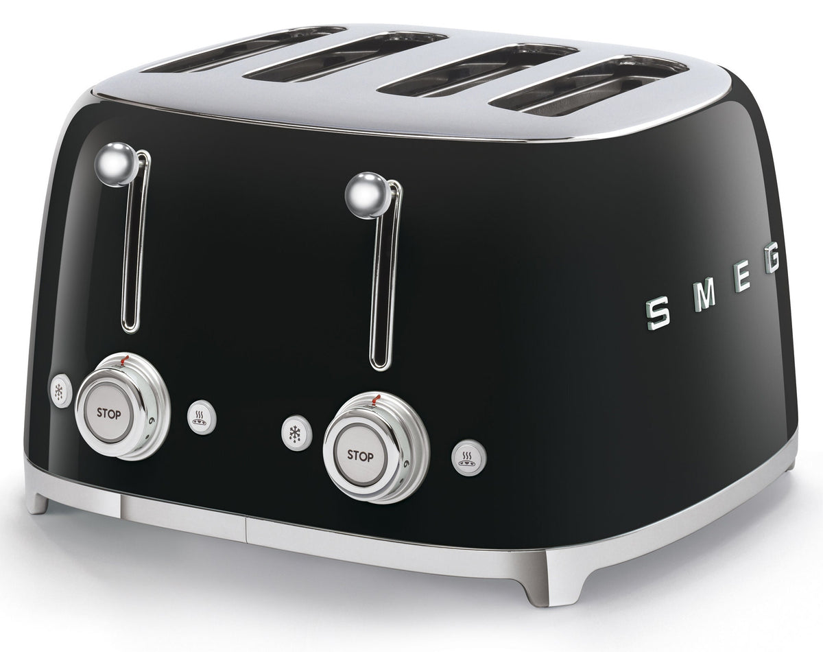 Smeg 50's Style 4 Slice Toaster - Black, Six Browning Levels, Independent Slot Control - TSF03BLAU