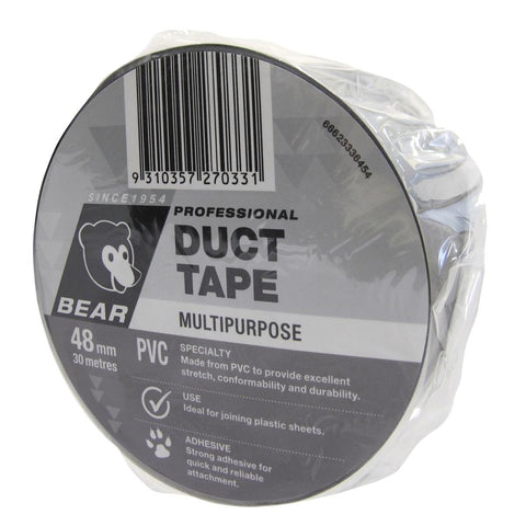 Bear Multipurpose Duct Tape 48mm x 30m Silver PVC Strong Adhesive - SuperSaverAU - view 1