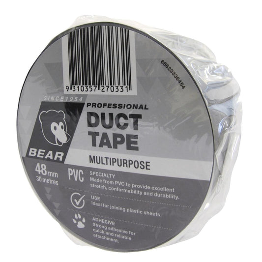 Bear Multipurpose Duct Tape 48mm x 30m Silver PVC Strong Adhesive