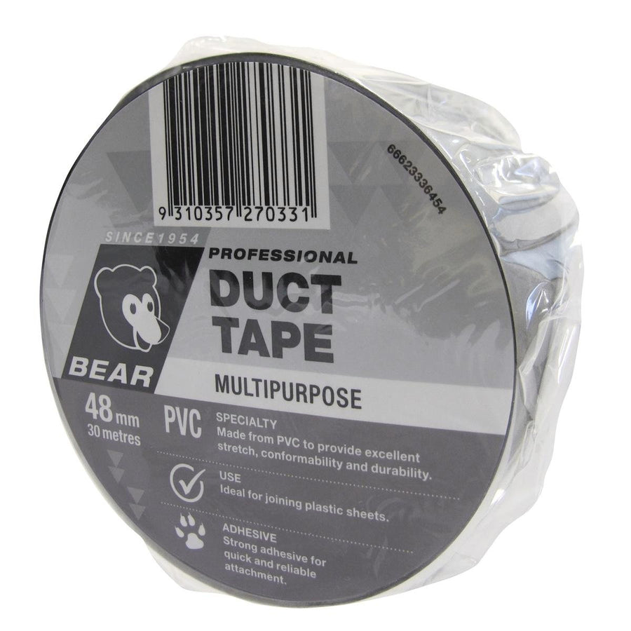 Bear Multipurpose Duct Tape 48mm x 30m Silver PVC Strong Adhesive - SuperSaverAU - view 1
