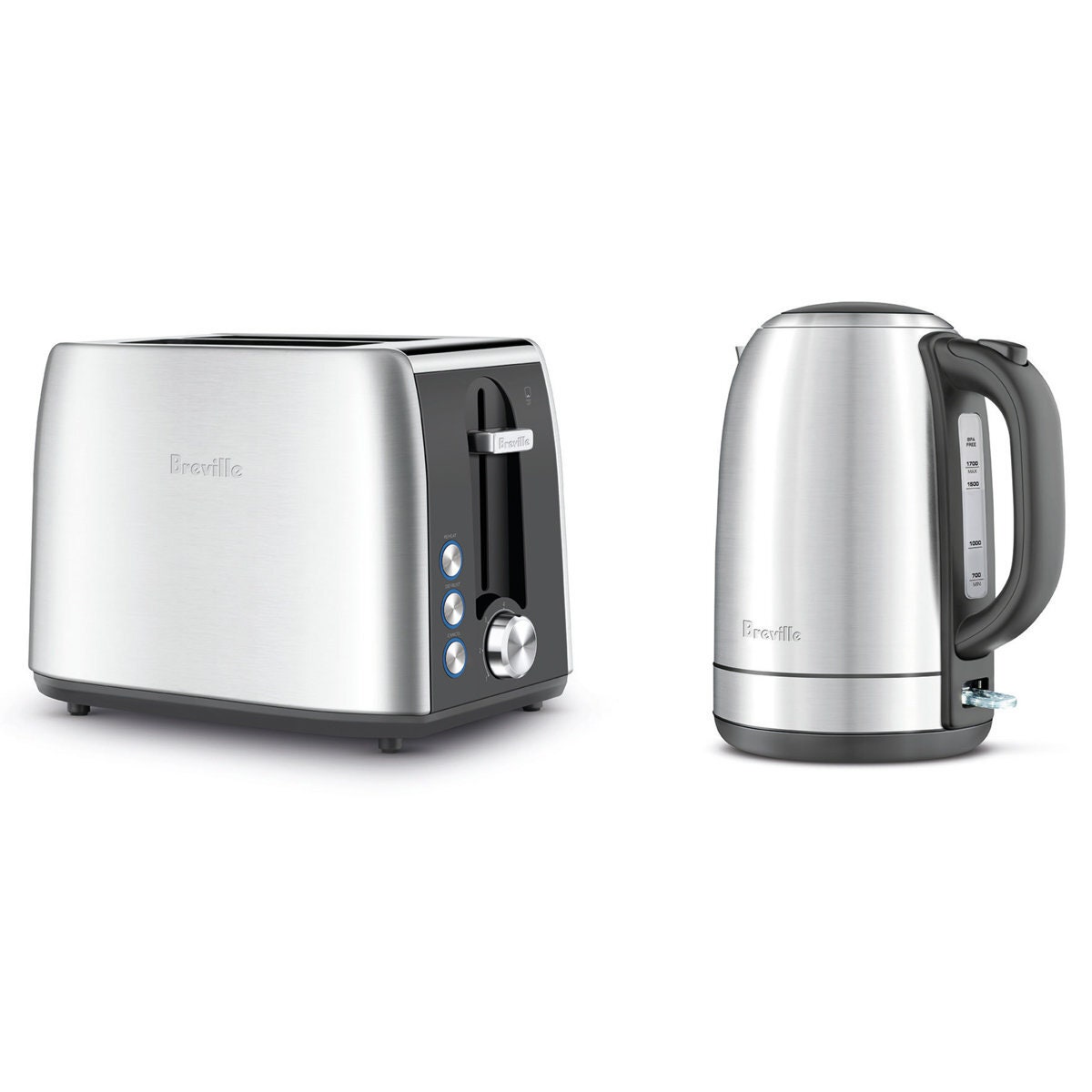 Breville the Breakfast Pack Kettle and 2 Slice Toaster - 1.7L Kettle - Brushed Stainless Steel - LKT640BSS