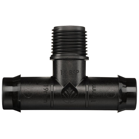 Pope 19mm x 15mm BSP Male Barbed Threaded Tee Black Irrigation