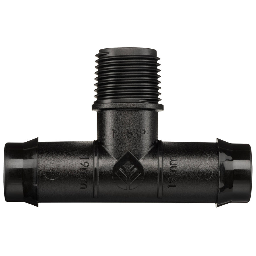 Pope 19mm x 15mm BSP Male Barbed Threaded Tee Black Irrigation