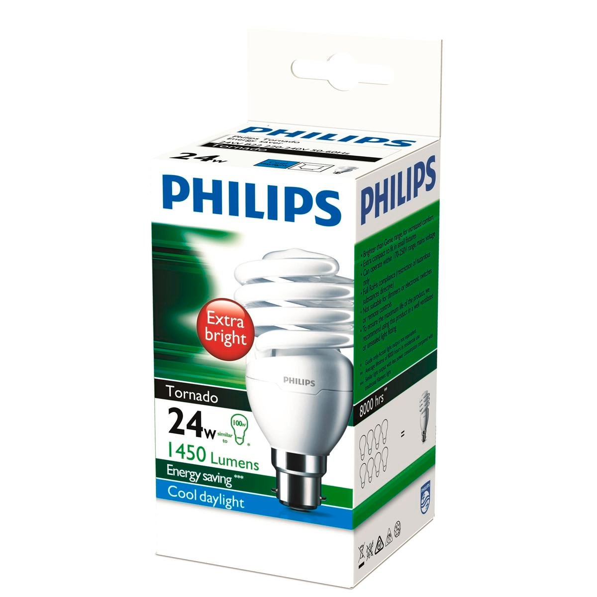 Philips B22 CFL 24W Cool Daylight Globe 1450lm Plastic Brightness - SuperSaverAU - view 1