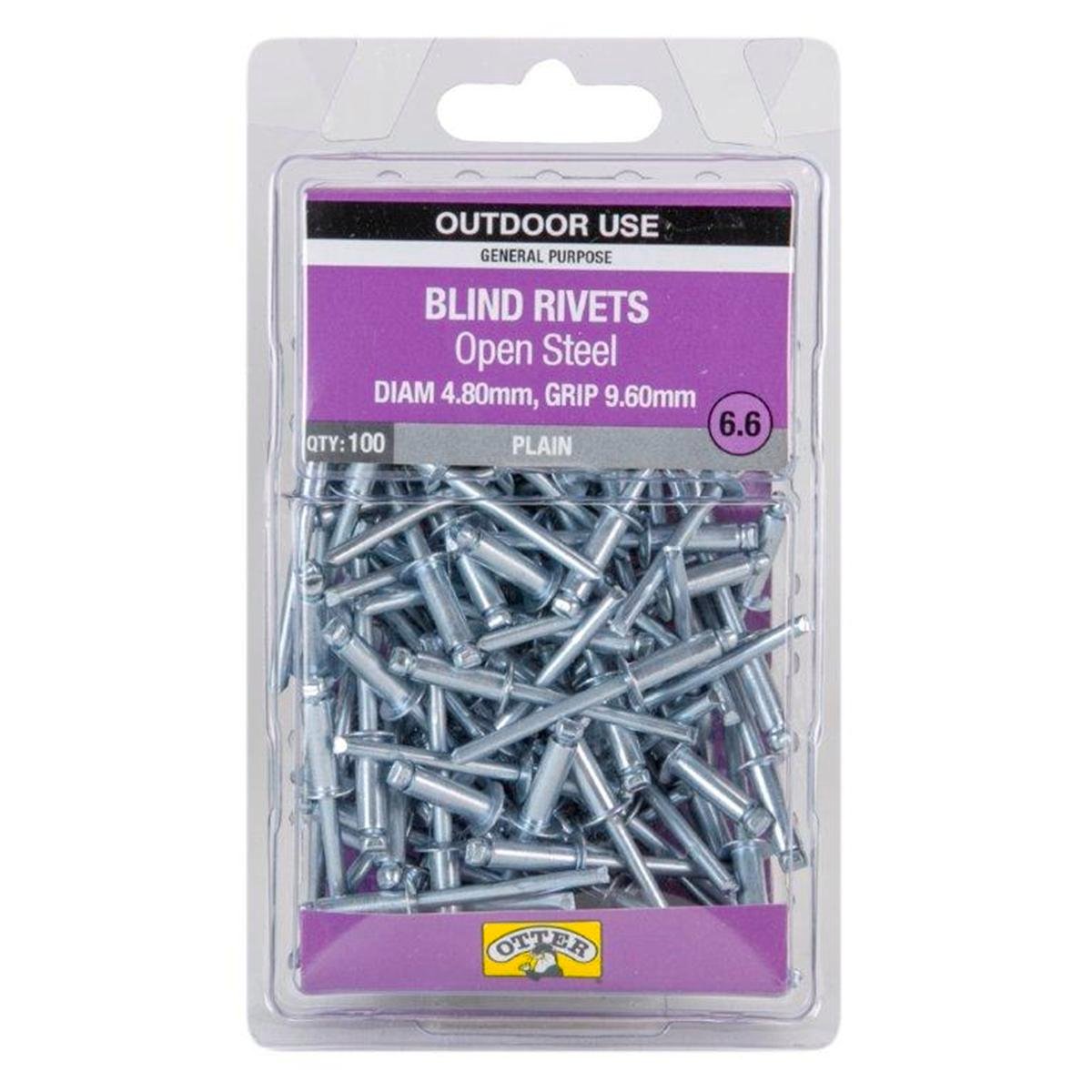 Otter Open Steel Blind Rivets 8 x 9 6mm 100 Pack High Strength - SuperSaverAU - view 1