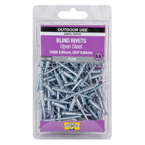 Otter 4.8 x 9.6mm Open Steel Blind Rivets 100 Pack