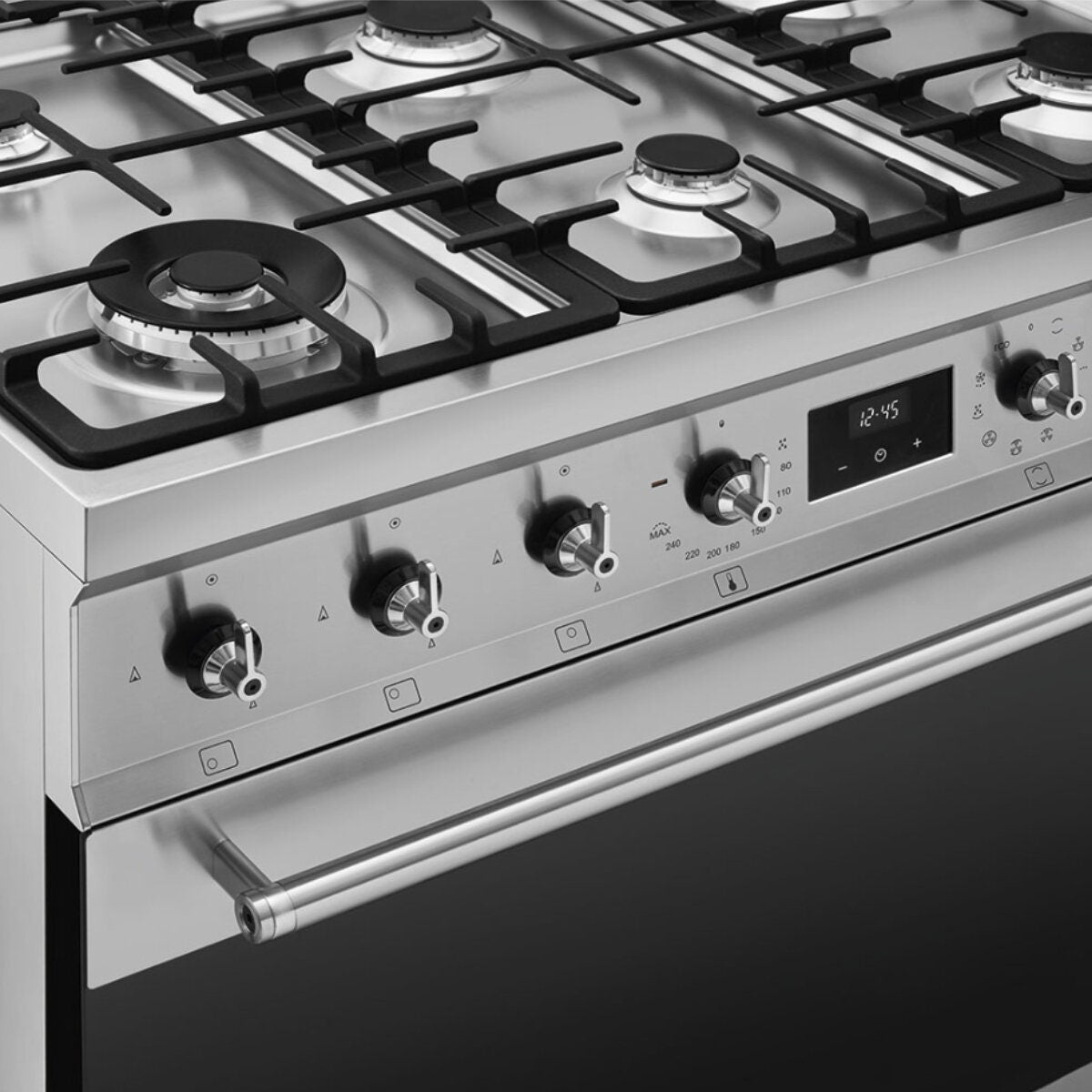 Smeg 90cm Classic Dual Fuel Freestanding Oven - 126L, Six Burner Gas Cooktop, Stainless Steel - CS9GMXA2