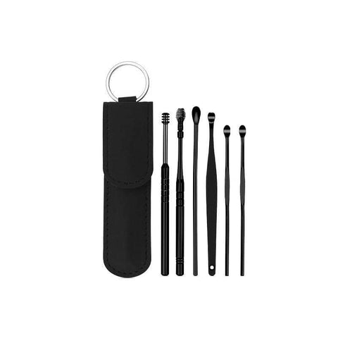 Ear Cleaning Tool Kit, Stainless Steel, Set of 6 - Black