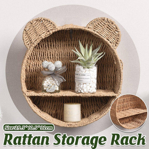 Ear Shaped Rattan Wall Storage Basket, Round Plant Display Stand Organiser
