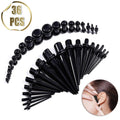Ear Stretching Kit with Tapers and Plugs - Black Acrylic, 36 Piece Set