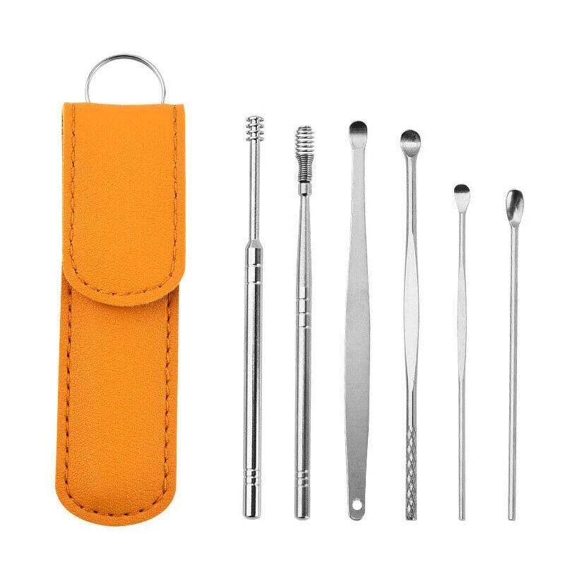 Ear Wax Removal Kit 6-Piece Stainless Steel with Pouch - Yellow