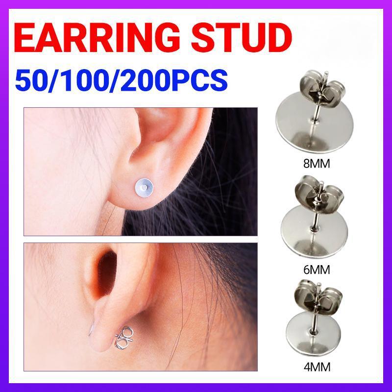 Earring Stud Posts with Nut Backs for DIY Jewellery - Large 8mm, Pack of 100 - view 2