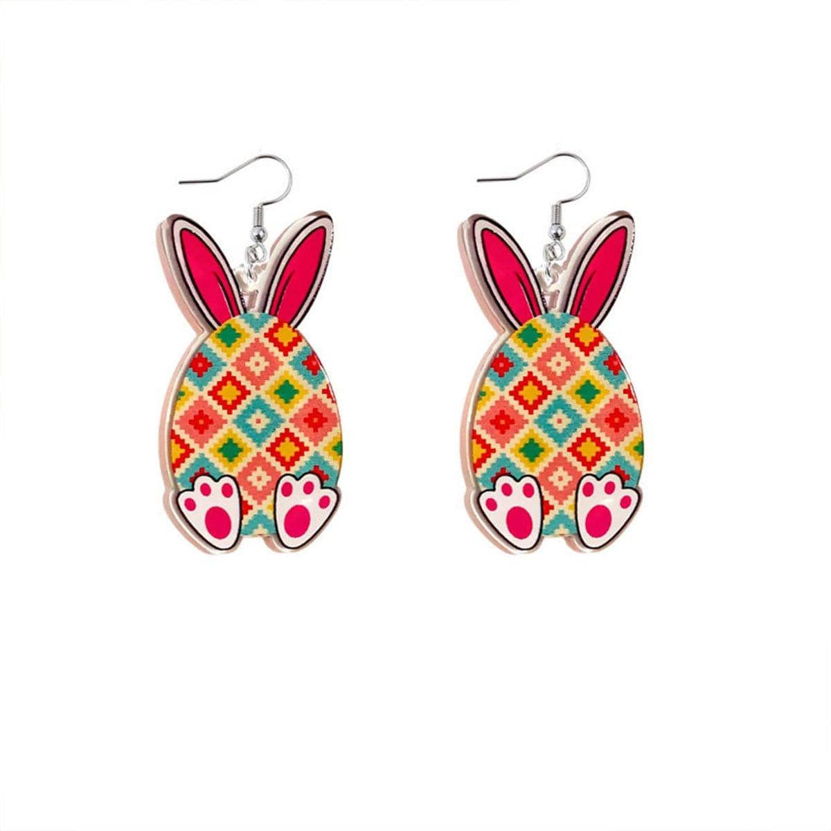 Easter Bunny Acrylic Earrings - Diamond Pattern Egg Design, Style 3