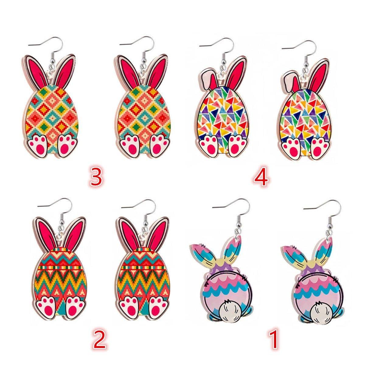 Easter Bunny Acrylic Earrings - Diamond Pattern Egg Design, Style 3 - view 5