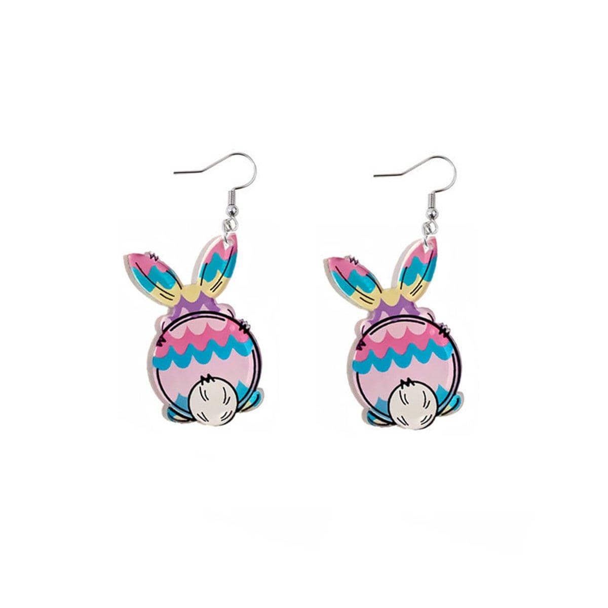 Easter Bunny Acrylic Earrings - Pastel Wave Stripe Egg Design, Style 1