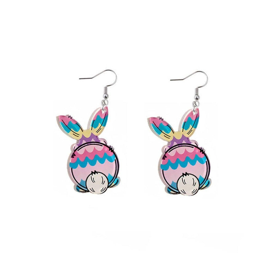 Easter Bunny Acrylic Earrings - Pastel Wave Stripe Egg Design, Style 1