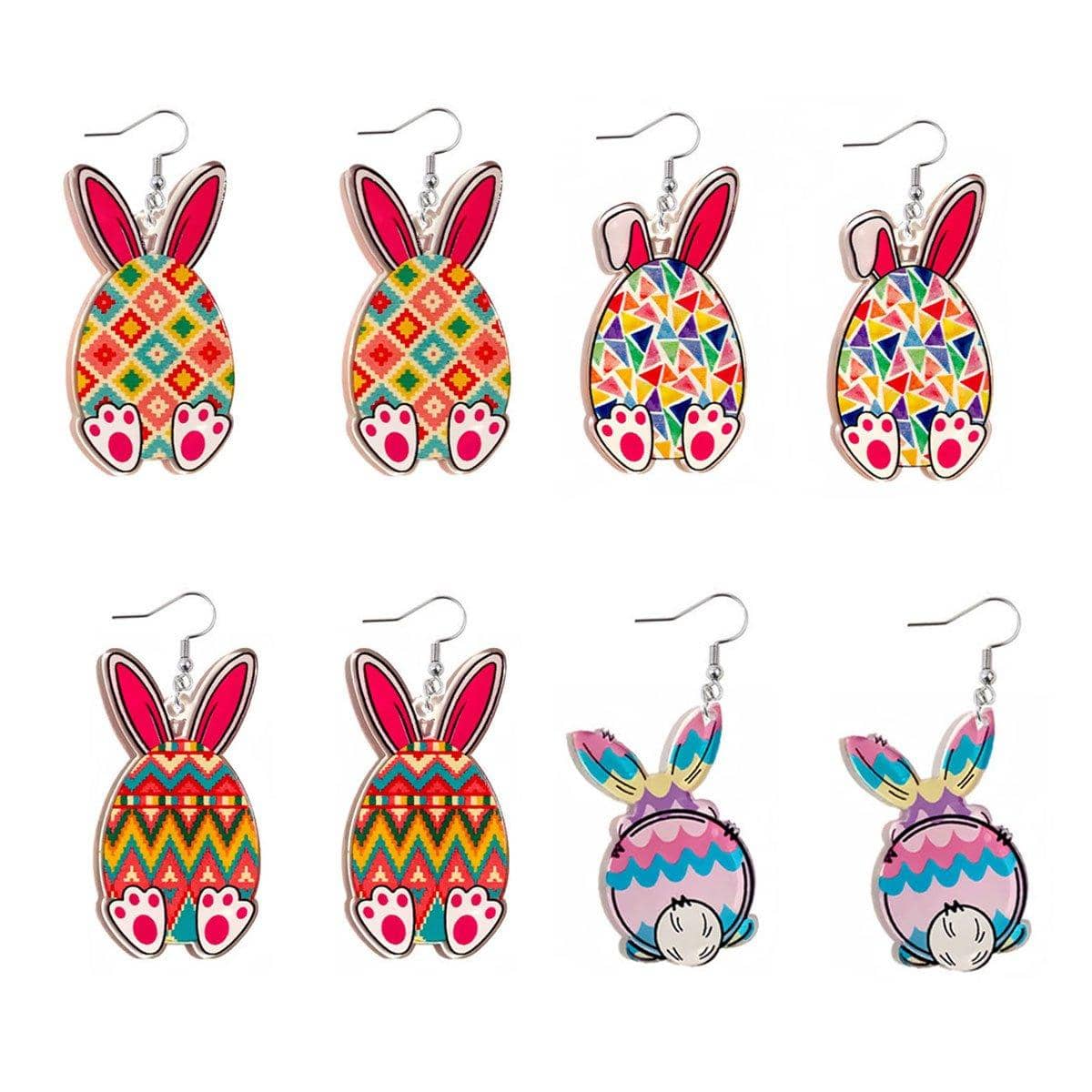 Easter Bunny Acrylic Earrings - Pastel Wave Stripe Egg Design, Style 1 - view 3