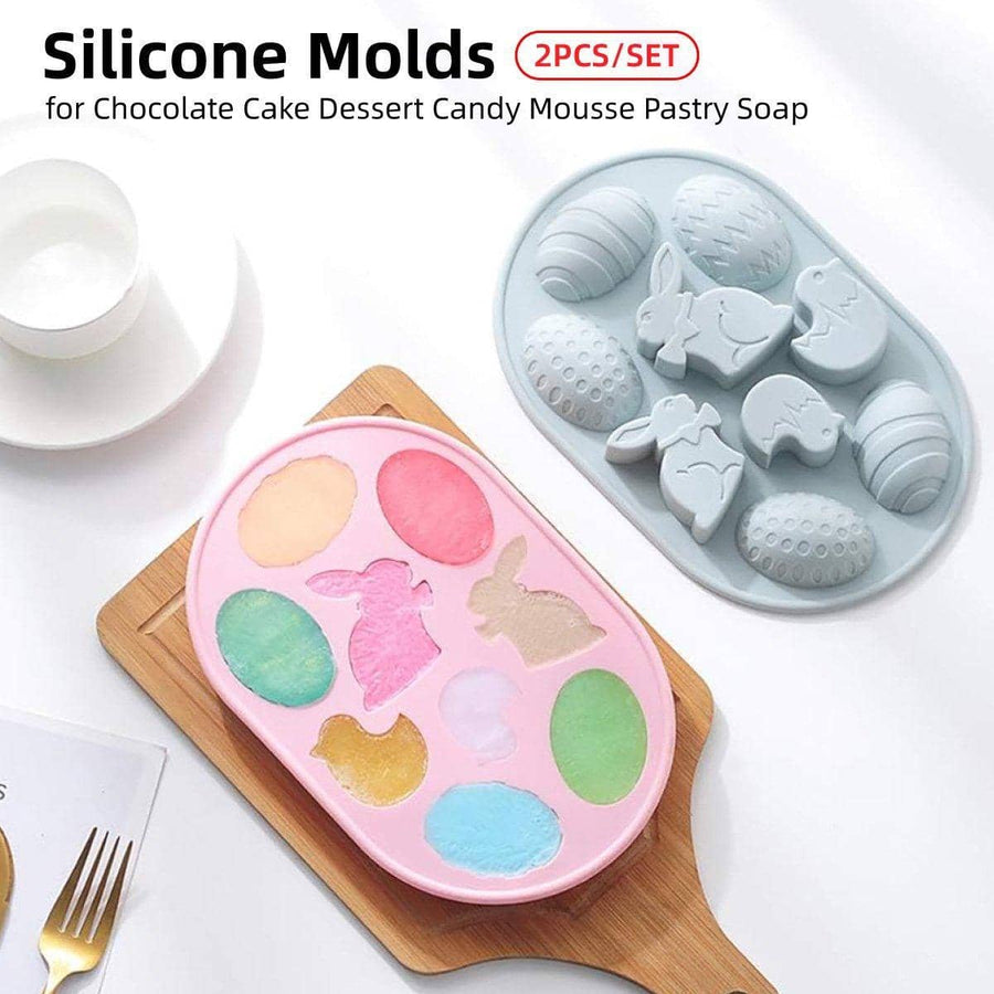 Easter Rabbit and Egg Silicone Baking Moulds for Cake and Chocolate Decor - Pack of 2